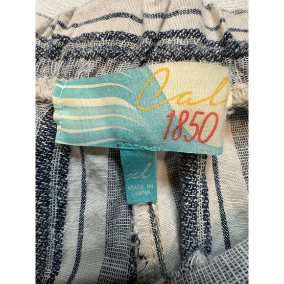 Cal 1850 Womens Striped Linen Blend XL Wide-Leg Pants With Overlap Design - Picture 2 of 14